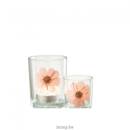 J Line Hurricane Flower Pink Glass Mix tea lights holders.