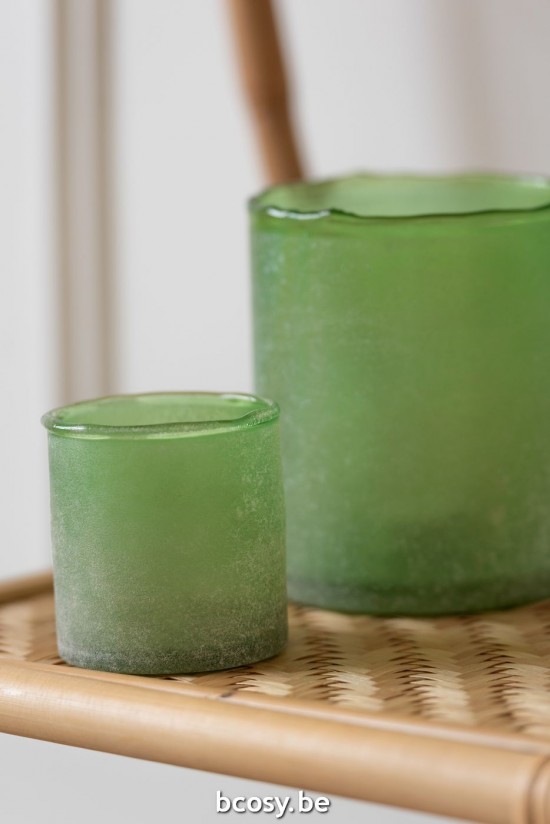 J Line Set Of 3 Tealight Ruby Glass Green Set De 3 Portavelas Ruby Vidrio Verde.