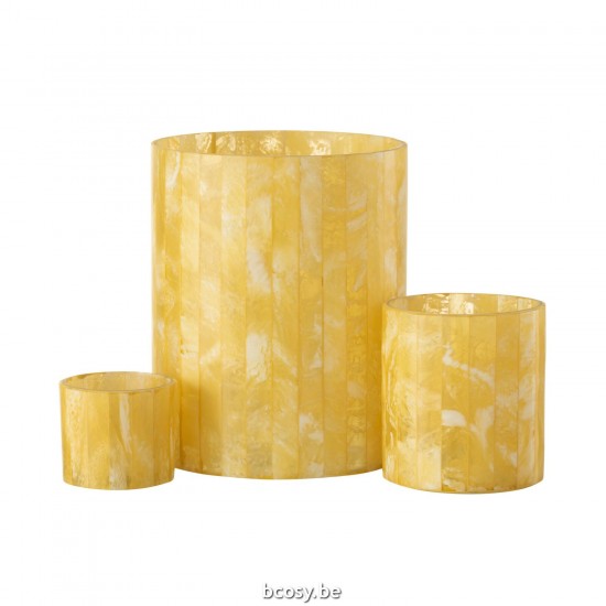 Jline Theelichthouder Lijnen Glas Resin Geel Large.