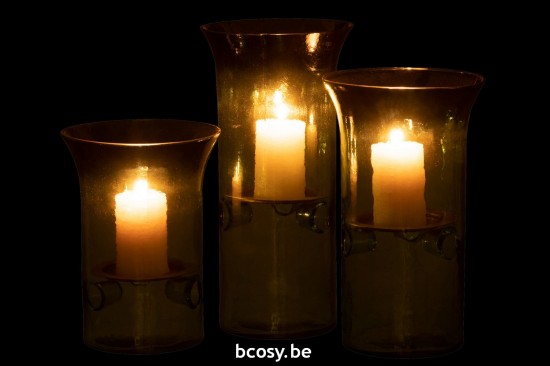 J Line photophores Jolipa Set 3 Photophore Bord Verre Metal Vert.