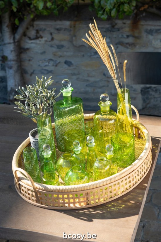 J Line Caraffa Foglie Vetro Verde Small Assortimento Di 2 Jarra Hojas Vidrio Verde Small Surtido De 2.