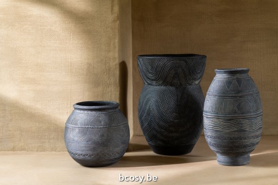 Jline Jarrón Círculo Cemento Negro Marrón Small.