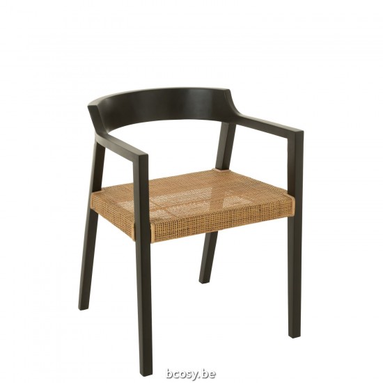 J Line Stoel Emma Teakhout Zwart Bruin stoelen eetkamerstoelen eethoekstoelen eettafelstoelen eetstoelen JO43759.