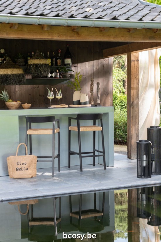 JLine J Line Barstoel Emma Teakhout Zwart Bruin barstoelen.