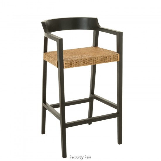 J Line Barstoel Emma Teakhout Zwart Bruin barstoelen JO43760.