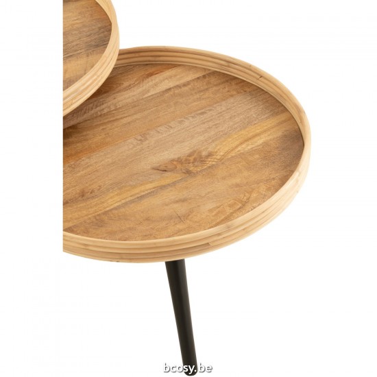 J Line tables de salon basse Jolipa Set 3 Table Gigogne Rond Bois Manguier Naturel.