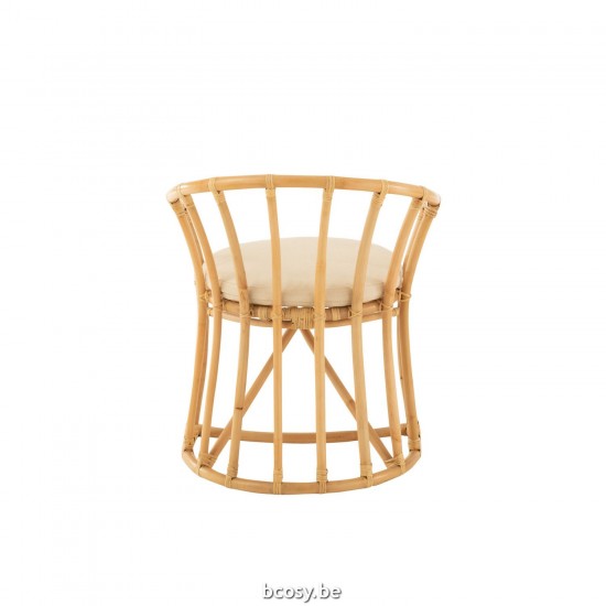 Jline Stoel Kussen Rotan Textiel Naturel Wit.