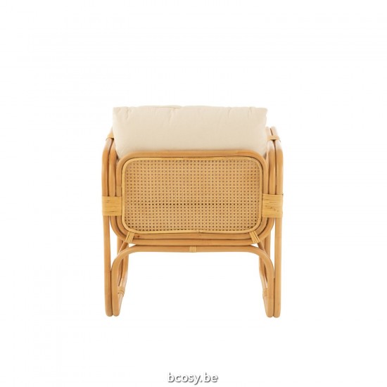 Jline Armstoel Kussen Rotan Textiel Naturel Wit.