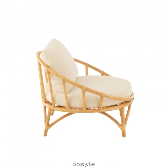 J Line chaises lounges Jolipa Chaise Coussin Rotin Textile Naturel Blanc.