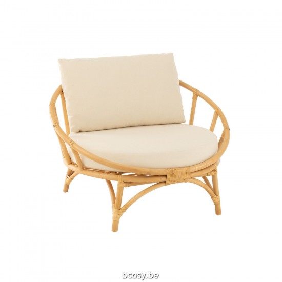 J Line Stoel Kussen Rotan Textiel Naturel Wit relax JO43774.