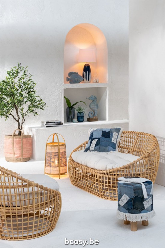 J Line Sedia Lise Cuscino 1 Persona Rattan Tessuto Naturale Bianco Silla Lise Colchoneta 1 Persona Rattan Textil Natural Blan.