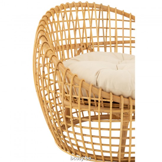 J Line Chair Lise Cushion 1 Person Rattan Textile Natural White armchairs.