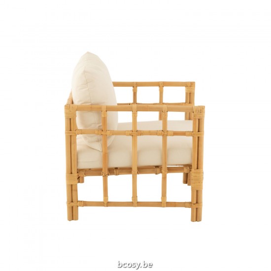 J Line fauteuils Jolipa Fauteuil Elise Coussin Rotin Textile Naturel Blanc.