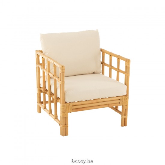 J Line Armstoel Elise Kussen Rotan Textiel Naturel Wit zetels JO43777.