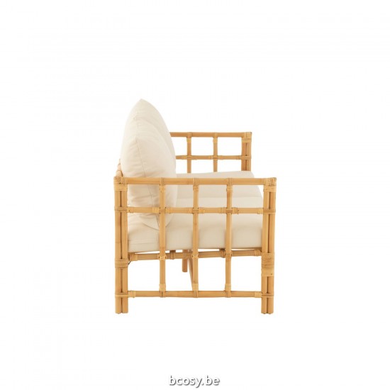 J Line fauteuils Jolipa Sofa Elise Coussin 2 Personnes Rotin Textile Naturel Blanc.