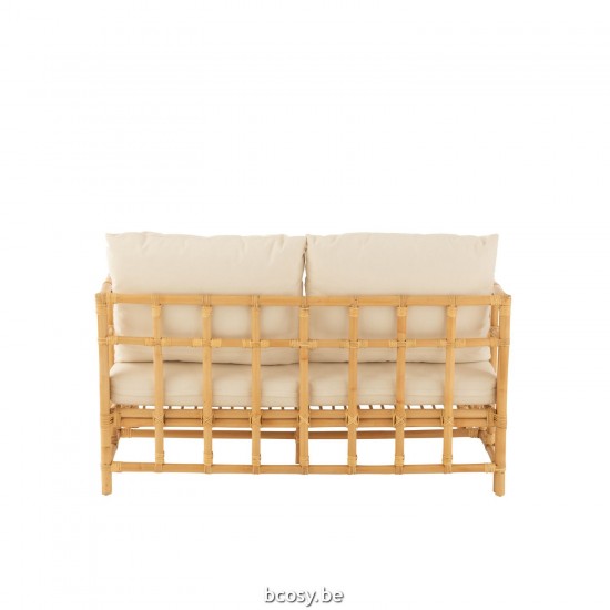 Jline Sofa Elise Kussen 2 Personen Rotan Textiel Naturel Wit.