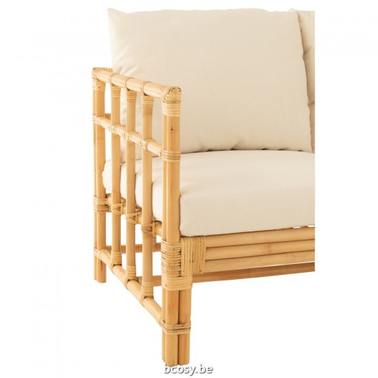 J Line Sofa Elise Cushion 2 Person Rattan Textile Natural White armchairs.