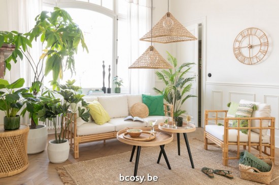 Jline Sofa Elise Colchoneta 3 Personas Rattan Textil Natural Blanco.