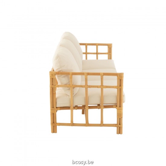 J Line fauteuils Jolipa Sofa Elise Coussin 3 Personnes Rotin Textile Naturel Blanc.