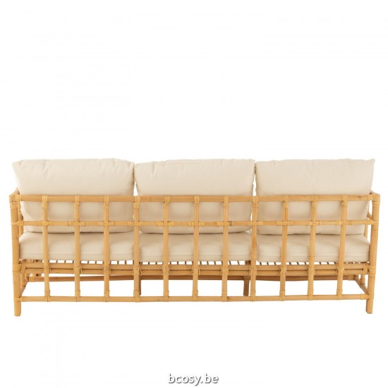 Jline Sofa Elise Kussen 3 Personen Rotan Textiel Naturel Wit.