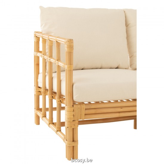 J Line Sofa Elise Cushion 3 Person Rattan Textile Natural White armchairs.