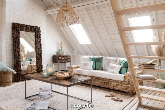 JLine J Line Sofa Kussen 3 Personen Rotan Textiel Naturel Wit zetels.