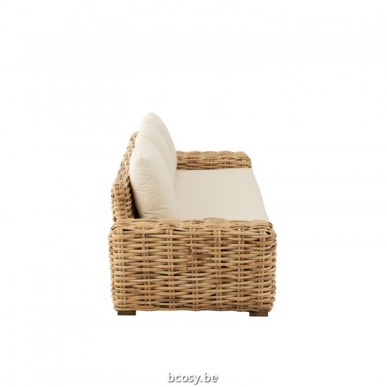 J Line fauteuils Jolipa Sofa Coussin 3 Personnes Rotin Textile Naturel Blanc.