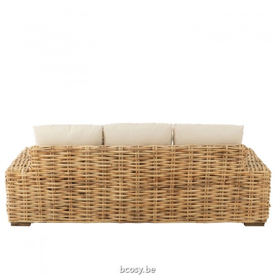 Jline Sofa Kussen 3 Personen Rotan Textiel Naturel Wit.