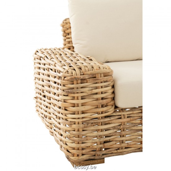 J Line Sofa Cushion 3 Person Rattan Textile Natural White armchairs.