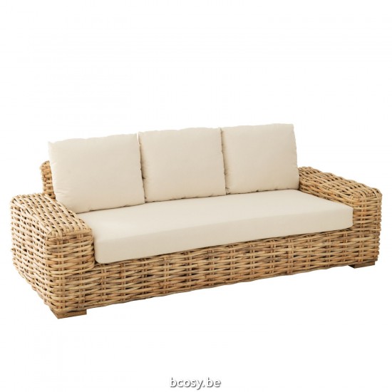 J Line Sofa Kussen 3 Personen Rotan Textiel Naturel Wit zetels JO43780.