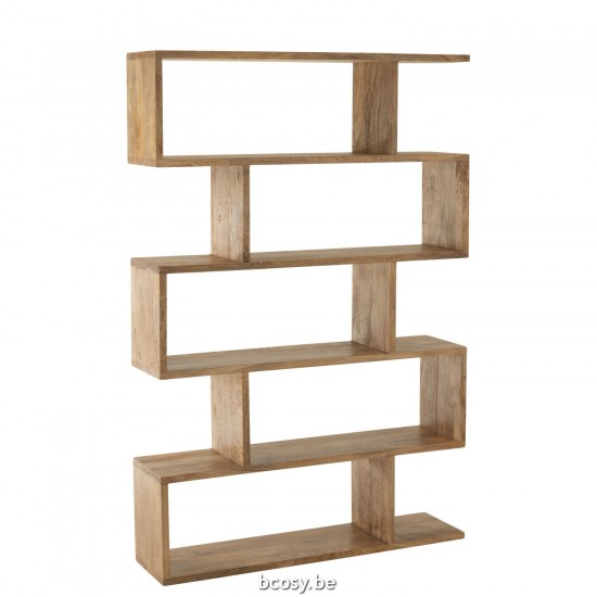 J Line Boekenkast Verticaal Latten Mango Hout Naturel opbergrekken uitstalkasten open kasten JO43784.