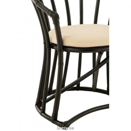J Line Chair Cushion Rattan Textile Black White dining chairs.