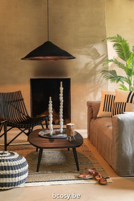 Jline Lampara Colgante Sombrero Moonj Junco Negro Large.