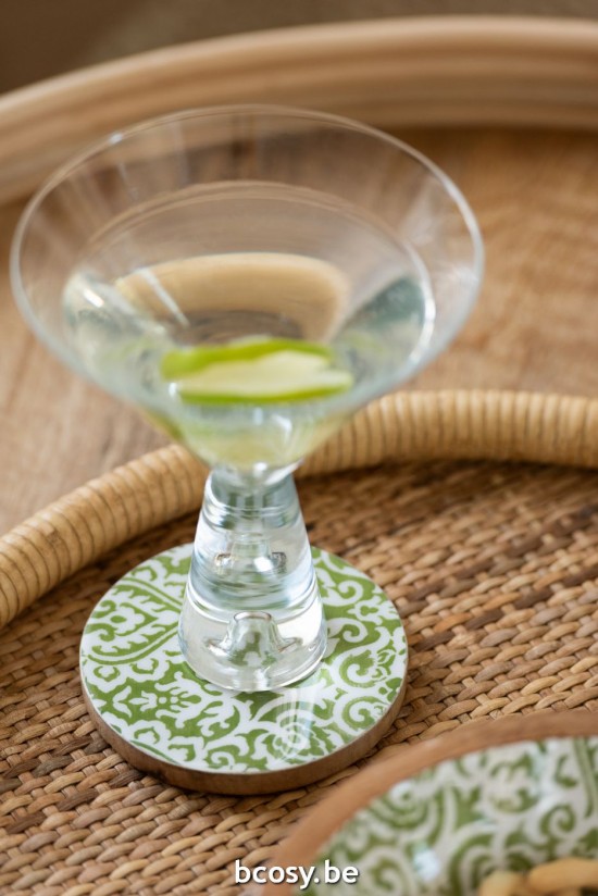 Jline Juego De 4 Posavasos Madera Mango Verde Blanco.