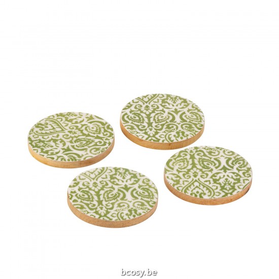 J Line série de vaisselle Jolipa Set 4 Sous Verre Motif Manguier Verre Blanc.