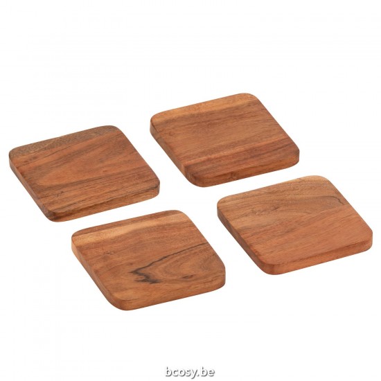 J Line sous verres Jolipa Set 4 Sous Verre Carre Bois D Acacia Fonce Naturel.