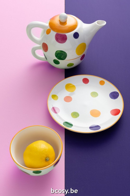 J Line Scatola Tea For One Polka Puntini Porcellana Mix Caja Té Individual Rayas Porcelana Mix.