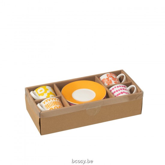 J Line tasses de cafe avec sous tasses soucoupes Jolipa Set 4 Tasses A Cafe Sous Tasse Coffret Ceramique Mix Small.