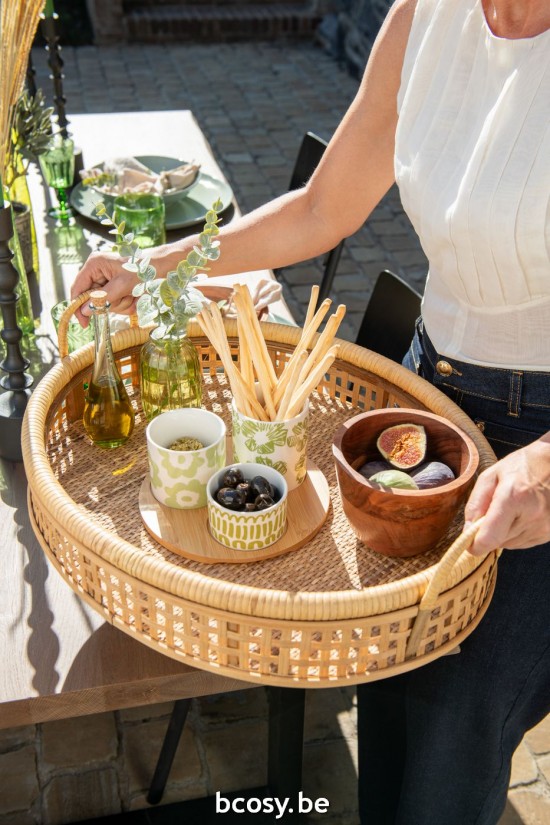 J Line Set Apero 3 Pezzi Piattino Bambu Scatola Ceramica Verde Juego De 3 Set De Aperitivos Bandeja Bambu En Caja Ceramica Ve.