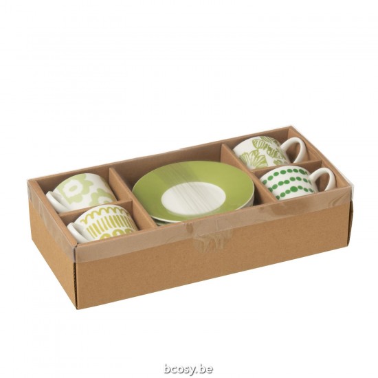 J Line tasses de cafe avec sous tasses soucoupes Jolipa Set 4 Tasses The Sous Tasse Coffret Ceramique Vert Large.