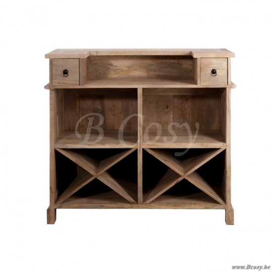 Armoire Bar 2 Tiroirs Rectangle Bois Naturel 120X50X108Cm Jolipa Armoire bar Wooden Cabin collection J Line Bar armoire armoires bar meubles Jolipa Jline Armoire Bar 2 Tiroirs Rectangulaire Bois Natur