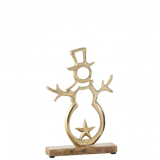 Jline Sneeuwman Ster Op Voet Aluminium Hout Goud Large.