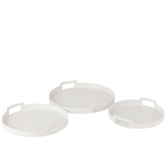 J Line Plateau de service plateaux de service Jolipa Set De 3 Plateau Rond Metal Blanc.