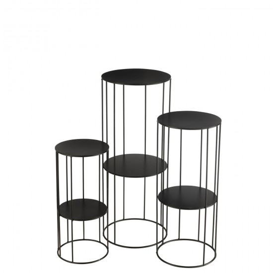 J Line Set Of 3 Flower Stands Metal Black pedestal square wood.