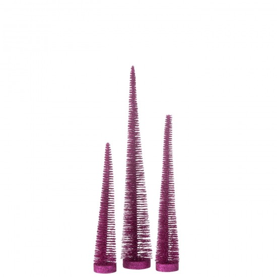J Line arbres sapins de noel sur pied Jolipa Boite De 3 Sapin De Noël Décoratif Paillettes Plastique Fuchsia.