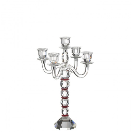 J Line chandeliers candélabres Jolipa Chandelier Annie 5 Branches Rouge Transparent.