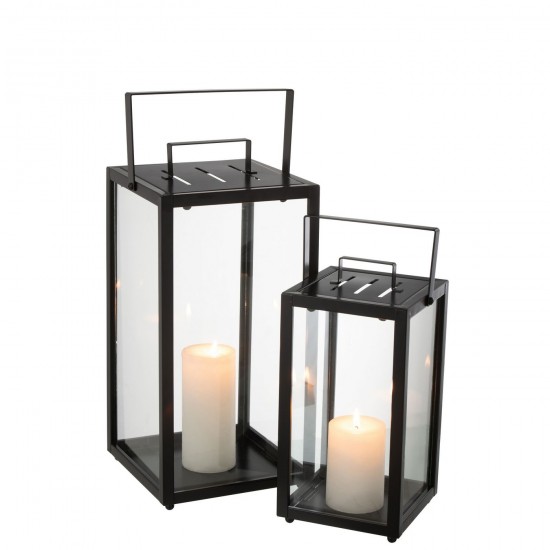 J Line Set Of 2 Lantern Rectangular Alo Iron Glass Black lanterns.