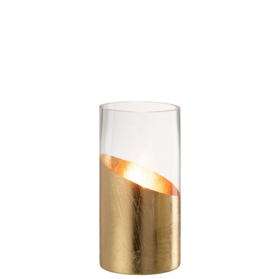 Jline Windlicht Moa Glas Transparant Goud Small.