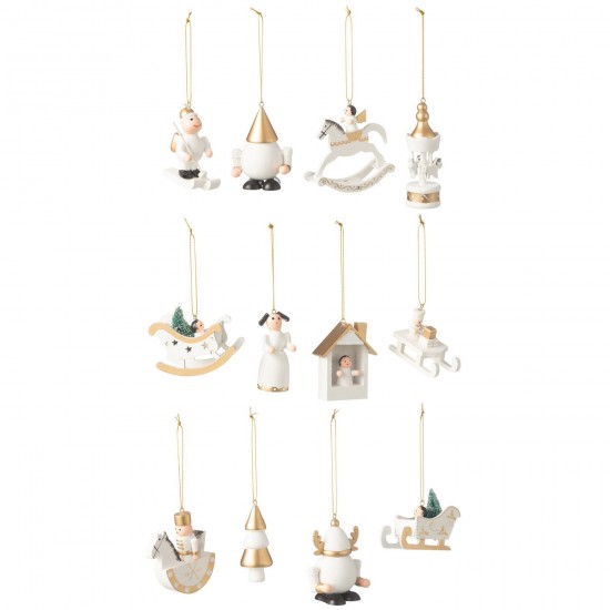 J Line pendeloques Jolipa Boite De 12 Suspension Bois Blanc Or.