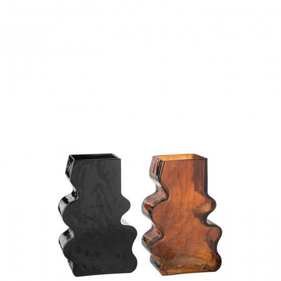 J Line vases Jolipa Vase Irregulier Verre Camel Marron Fonce Large Assortiment De 2.